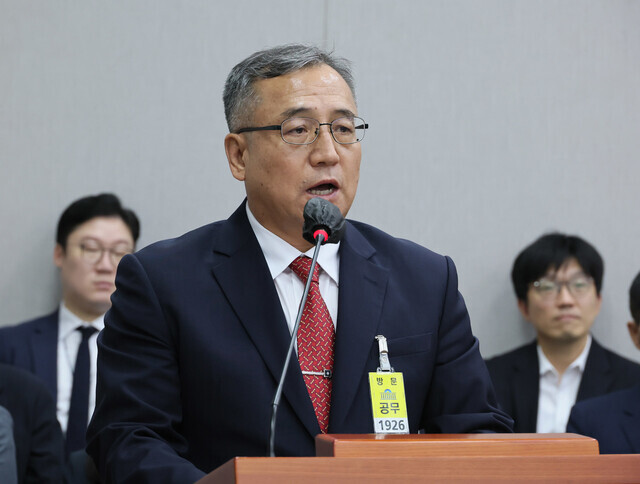 김종철 대통령경호처 차장이 2023년 8월30일 국회에서 열린 운영위원회 전체회의에서 인사말을 하고 있다. 연합뉴스
