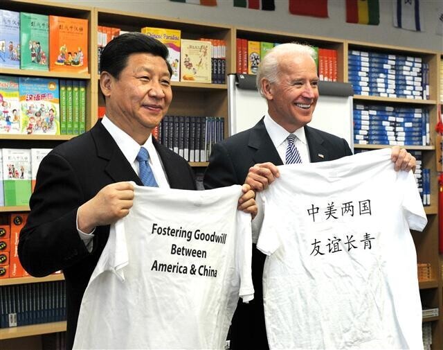 Biden with Chinese President Xi Jinping in Los Angeles on Feb. 17, 2012. (Xinhua News Agency/Yonhap News)