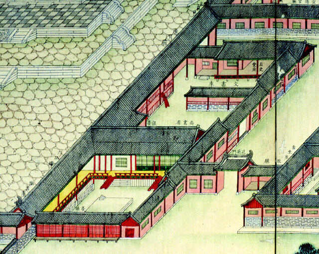 조선 궁궐 배치도를 그린 <동궐도>에서, 승정원 뒤편으로 주서가 근무하던 ‘당후’와 입직 사관이 근무하던 ‘우사’를 볼 수 있다. 홍순민 교수 제공