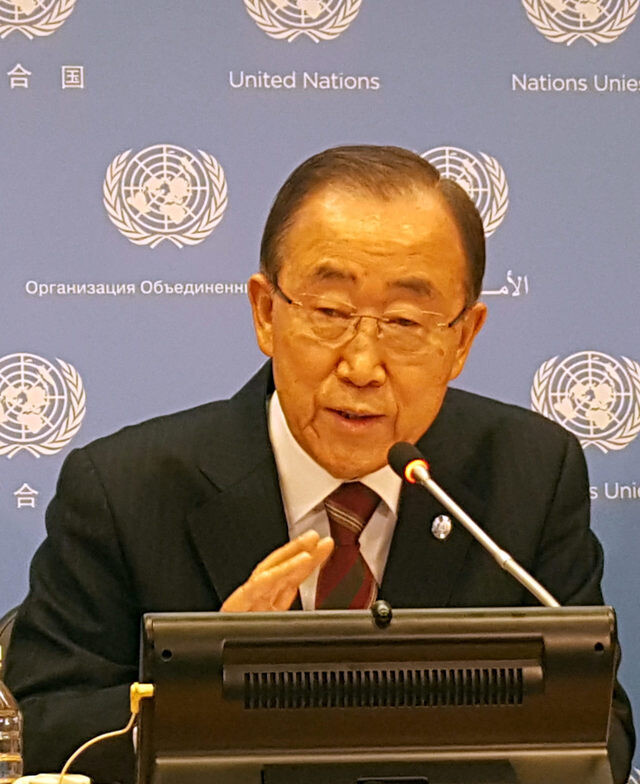 UN Secretary General Ban Ki-moon responds to a question during a press conference with South Korean correspondents at UN headquarters in New York