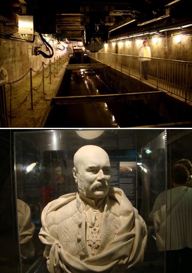 프랑스 파리의 하수도 내부(위쪽). 하수구 박물관에서 만날 수 있는 빅토르 위고 석상. 임헌영