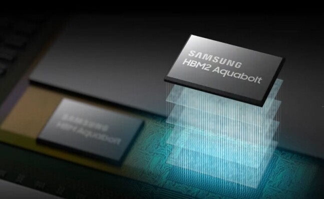 Samsung’s HBM2 semiconductor. (courtesy of Samsung Electronics)