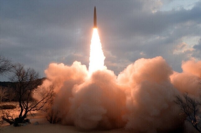 This undated file photo shows a ballistic missile being launched by North Korea. (Yonhap)