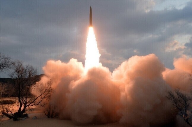 A missile is launched by North Korea in this undated photo. (Yonhap)