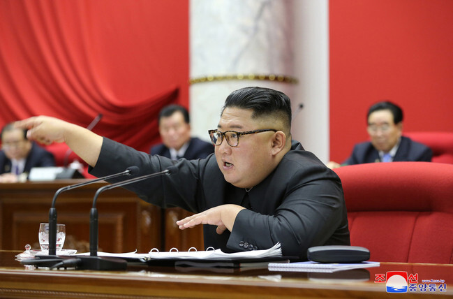 North Korean leader Kim Jong-un presides over the 5th Plenary Session of the 7th Central Committee of the Workers’ Party of Korea in Pyongyang on Dec. 31, 2019. (KCNA)