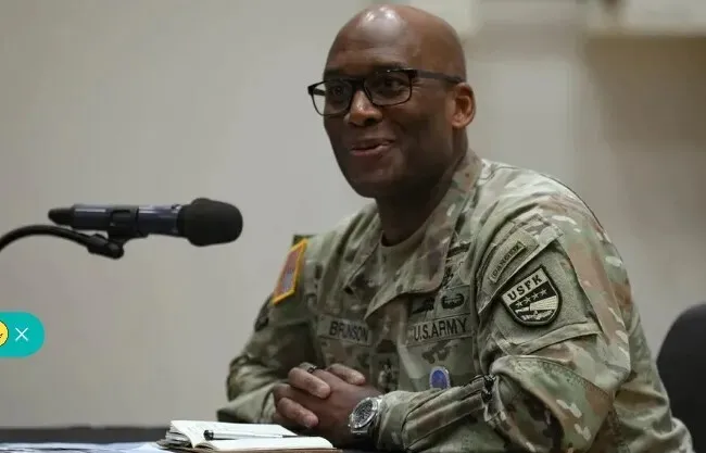 Gen. Xavier Brunson, the commander of US Forces Korea, speaks to reporters during a press conference at Camp Humphreys in Pyeongtaek, on Aug. 8, 2025. (courtesy of USFK)