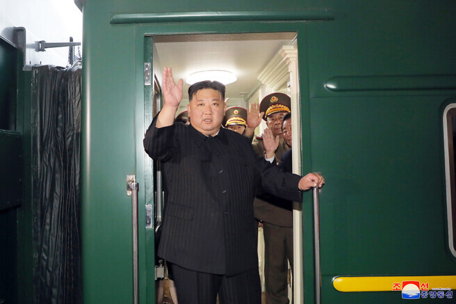 North Korea’s state-run Korea Central News Agency reported on Sept. 12 that leader Kim Jong-un had departed from Pyongyang on his private train on Sept. 10 for a trip to Russia. (Yonhap)