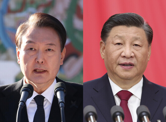President Yoon Suk-yeol of South Korea; President Xi Jinping of China. (Yonhap)
