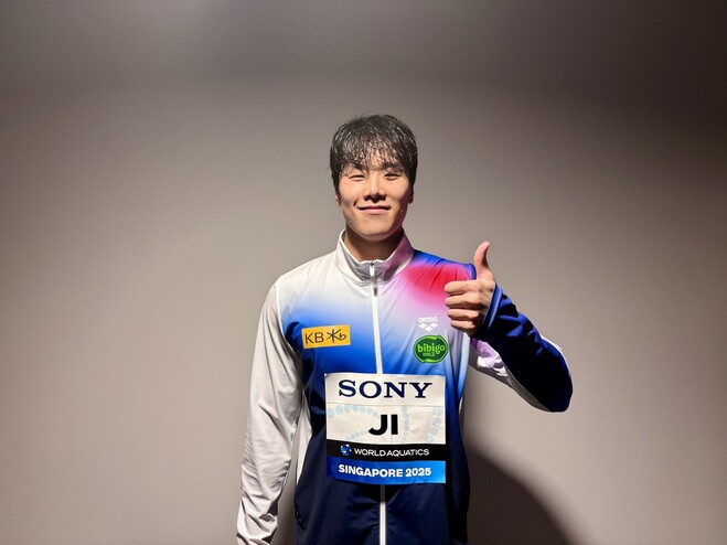 Ji Yu -chan's appearance after the 2025 World Swimming Championship Frequency 50m Finals held in Singapore on the 2nd. All That Sports Provided