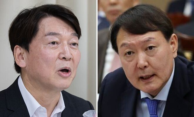 People’s Party leader Ahn Cheol-soo (L) and former Prosecutor General Yoon Seok-youl (R) (Hankyoreh photo archives)