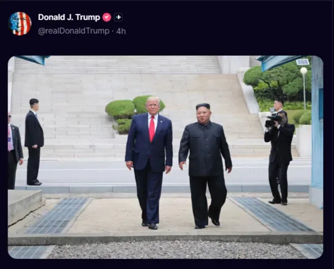 US President Donald Trump posted this photo of himself and North Korean leader Kim Jong-un on his Truth Social account on Aug. 24, 2026. (via Truth Social)