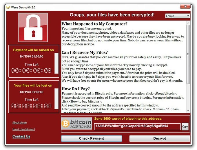 A computer hit by a ransomware attack