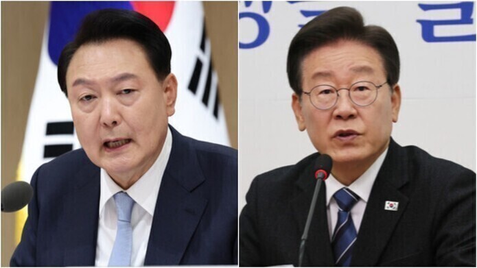 President Yoon Suk-yeol (left) and Democratic Party leader Lee Jae-myung. (Yonhap)