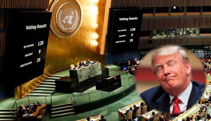 The United Nations General Assembly holds a vote on Dec. 21 in which 128 nations supported a non-binding resolution condemning US President Donald Trump’s decision to recognize Jerusalem as the capital of Israel. (Yonhap News)