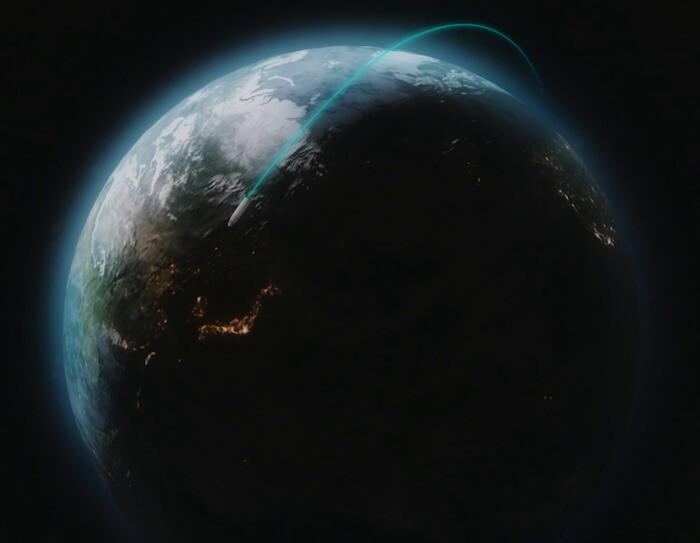 그림 3. ‘지구에서 지구로’(Earth to Earth) 방식의 비행궤적. 스페이스엑스 유튜브 동영상 갈무리