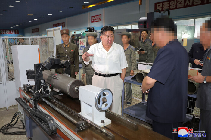 The North Korean state-run Korea Central News Agency reported on Sept. 3 that leader Kim Jong-un had inspected key munitions facilities including the Pukjung Machine Complex. (KCNA/Yonhap)