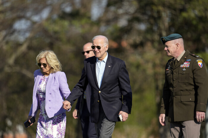 President Joe Biden of the US returns to the White House on April 9 after a weekend at Camp David. (AP/Yonhap)