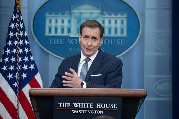 John Kirby, the White House National Security Council coordinator for strategic communications, gives a briefing on April 10 from the White House. (EPA/Yonhap)