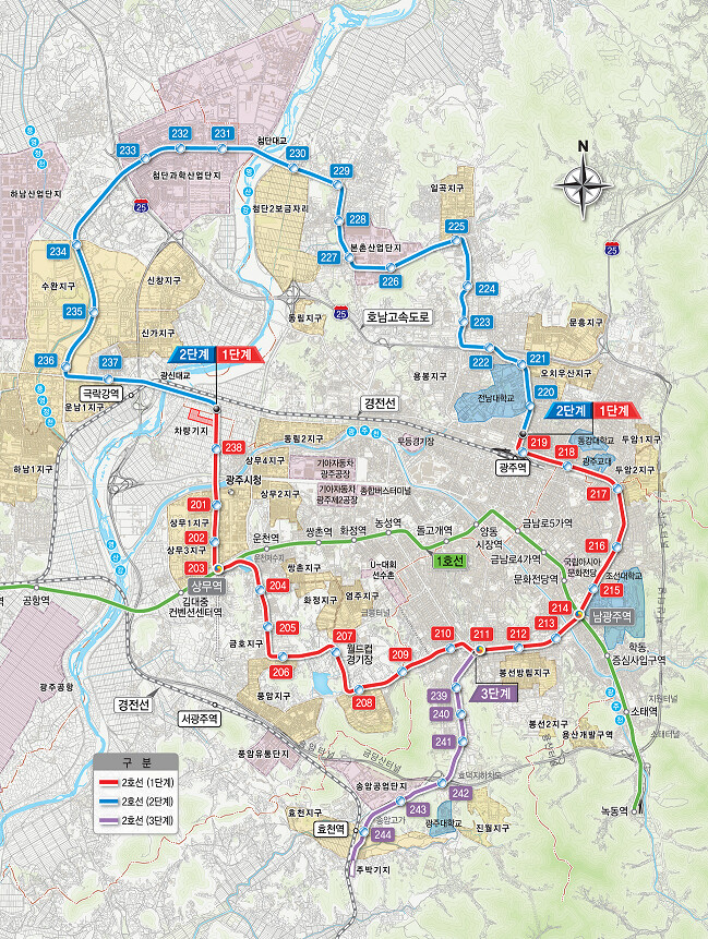 광주도시철도 2호선 노선도. 광주시 제공