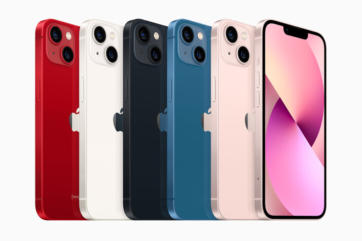 아이폰13 및 아이폰13 미니는 레드, 스타라이트, 미드나이트, 블루, 핑크 5가지 색상으로 출시된다. 애플 제공