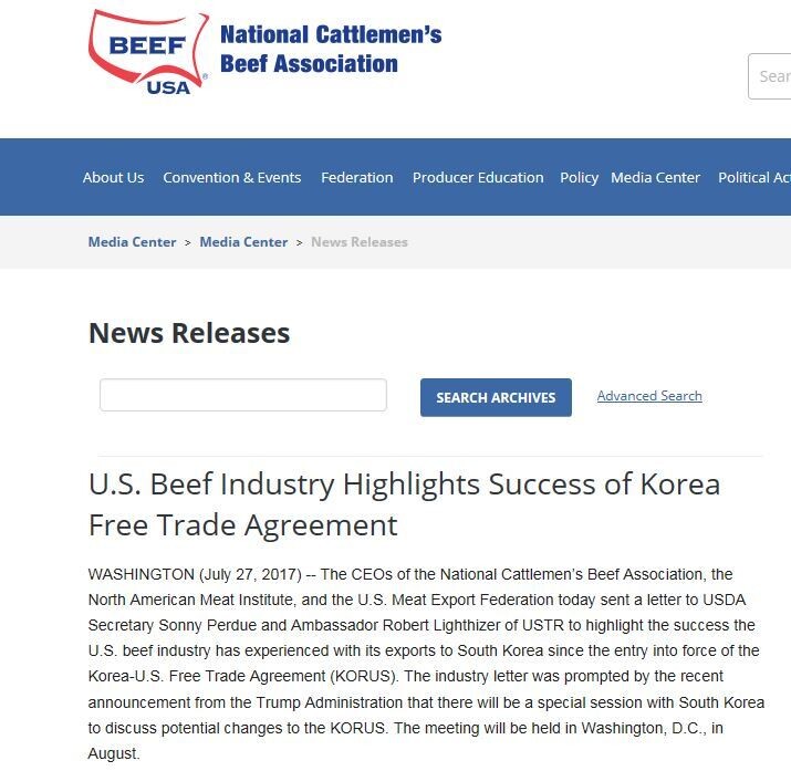 A press release from three groups representing US beef (the National Cattlemen’s Beef Association
