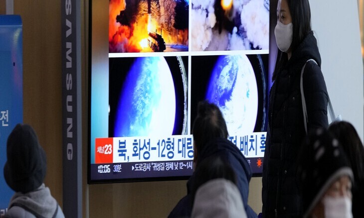 News about North Korea’s recent missile test plays on a monitor in this undated photo. (AP/Yonhap News)