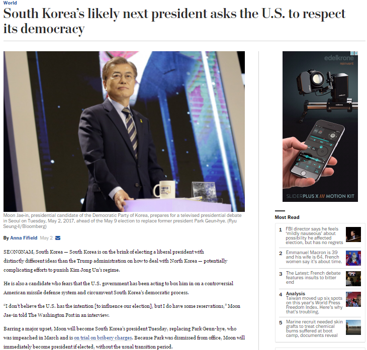 The May 2 Washington Post interview with Moon Jae-in