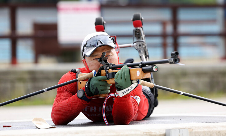 Shin Eui -hyun of the Disabled Nordic Ski is training at the Pyeongchang Training Center in Gangwon -do at the end of June. Provided by the Korean Disabled Sports Association
