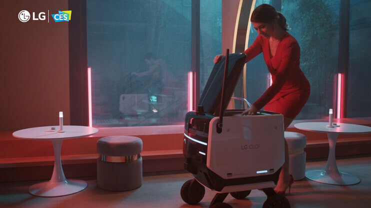 LG Electronics shows off its indoor-outdoor delivery robot, the LG CLOi, on Tuesday morning at the LG World Premiere at CES. (provided by LG Electronics)