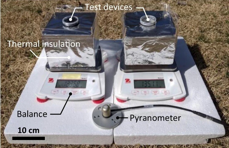 Seawater desalination test equipment made by MIT researchers.  Provided by MIT