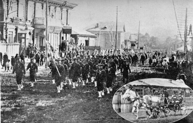 1918년 9월 니콜라옙스크 항구에 처음 진주한 일본 해군육전대.