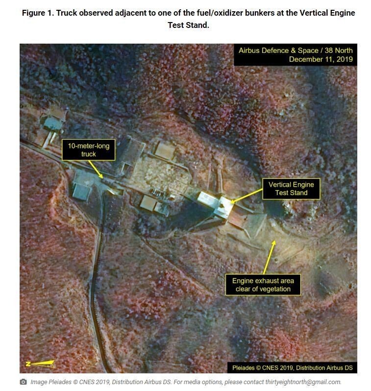 A post by 38 North, a website devoted to analyzing events concerning North Korea, about “another crucial test” at the Sohae Satellite Launching Ground in Tongchang Village, Cholsan County, on Dec. 13.<br>.