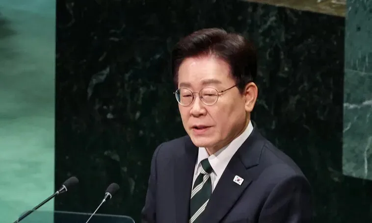 President Lee Jae Myung of South Korea speaks before the UN General Assembly on Sept. 22, 2026. (Yonhap)