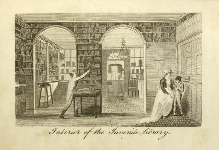 윌리엄 골드윈, 메리 울스턴크래프트와 교류했던 일라이자 펜윅의 &lt;소년도서관 방문&gt;(1805) 속 삽화. ⓒ뉴욕공공도서관