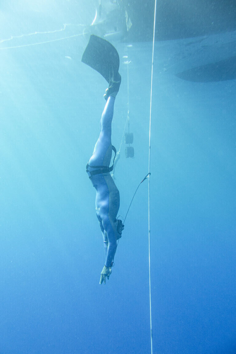 A free diver performs a deep-water dive. (provided by the University of St. Andrews)