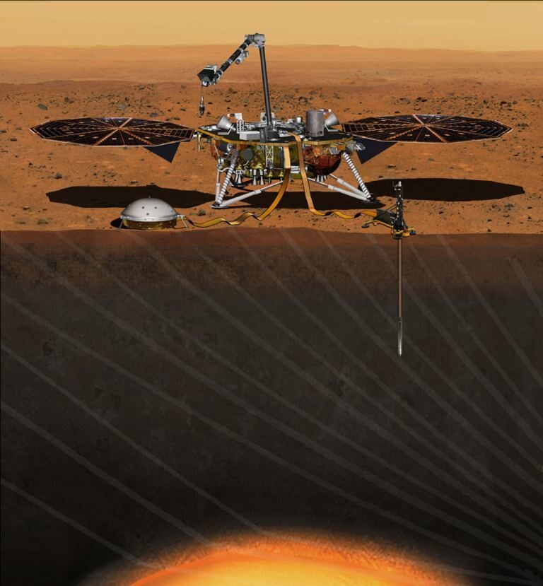마스 인사이트의 화성 땅속 굴착 상상도. 나사 제공