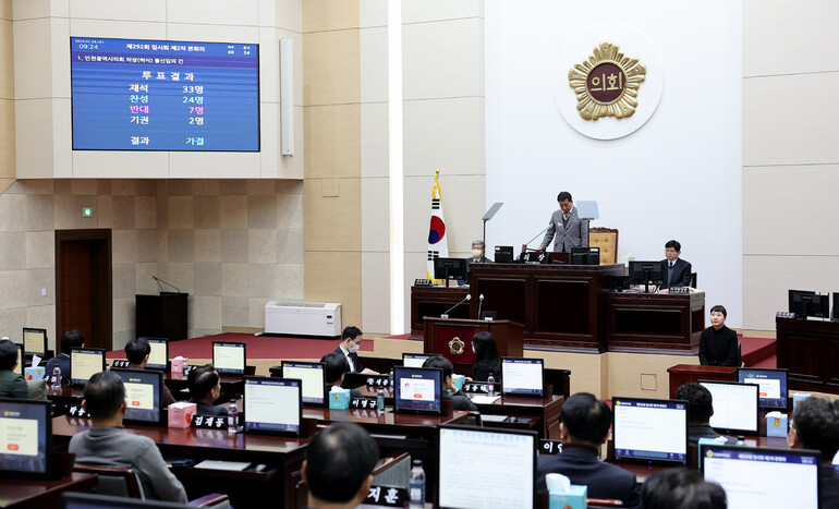 2023년 1월24일 인천시의회 의장 불신임안이 인천시의회 본회의를 통과하고 있다. 인천시의회 제공