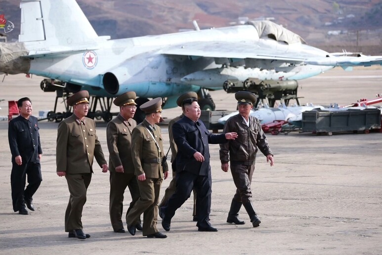North Korean leader Kim Jong-un oversees flight drills of combat pilots of Unit 1017 of the Air and Anti-aircraft Force of the Korean People‘s Army on Apr. 16