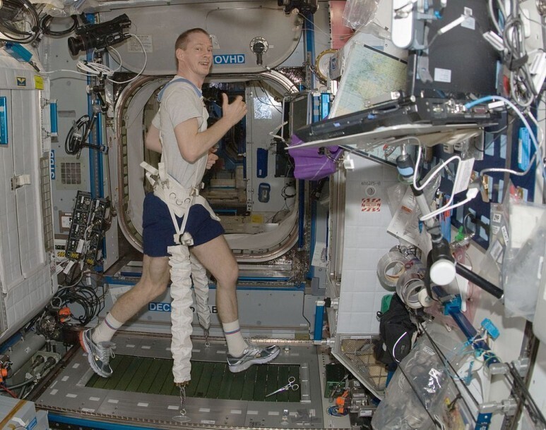 Astronauts on the space station currently need to exercise two hours a day in zero gravity so they don’t lose bone and muscle mass. (Wikimedia Commons)