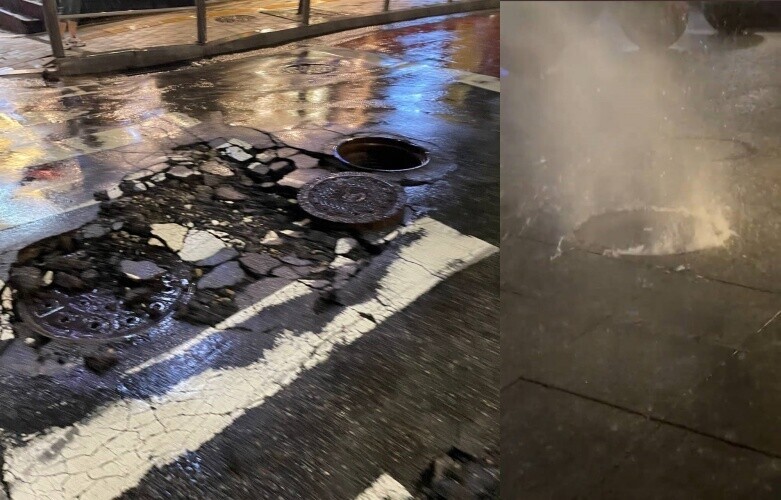 Heavy rainfall on Aug. 8 led to manhole covers coming off in some places around Seoul. (still from social media)