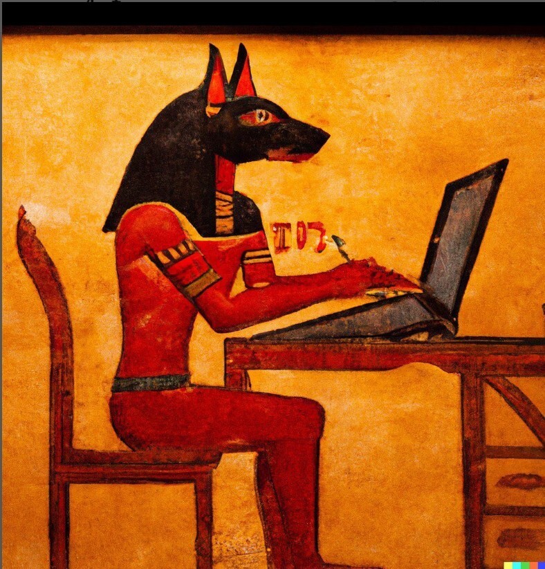 ‘컴퓨터 하는 고대 이집트 동물신’의 이미지. 오픈AI 제공