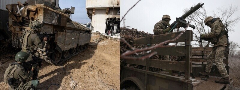 Wars in Gaza (left) and Ukraine (right) continue raging in the new year. (AFP/Yonhap)
