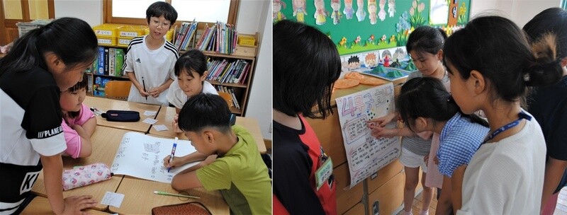 지난 12일 대전글꽃초등학교 4학년 4반 학생들의 ‘민주주의 선거교실’ 수업 현장. 학생들이 정당·벽보 만들기