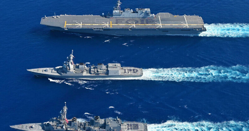 The Japan Maritime Self-Defense Force during a drill. (courtesy of the JMSDF)