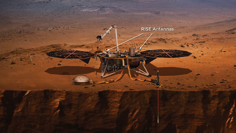 화성의 자전속도를 측정하는 데 쓰인 인사이트의 장비 ‘라이즈’ 안테나. 미 항공우주국 제공