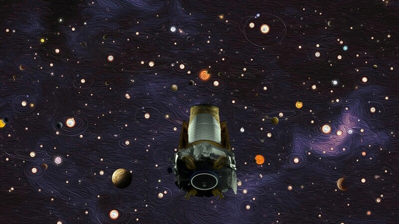 행성과 별에 둘러싸여 있는 케플러 우주망원경 상상도. 나사 제공