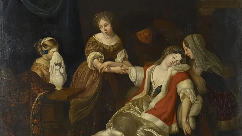 18세기 네덜란드 화가 에글론 반 데르 네어의 ‘피를 흘린 후 기절한 여인’. 위키미디어 코먼스