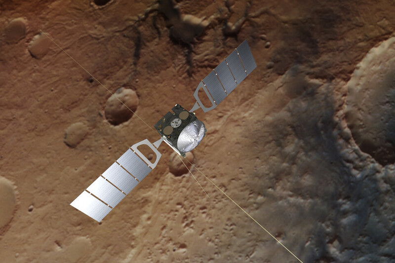 유럽우주국의 화성 궤도선 ‘마스 익스프레스’가 화성 상공을 비행하고 있는 모습(상상도). 유럽우주국 제공