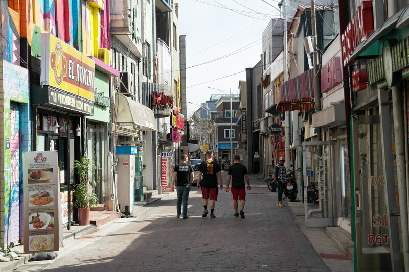 Nearly empty streets in the special tourist area of Dongducheon