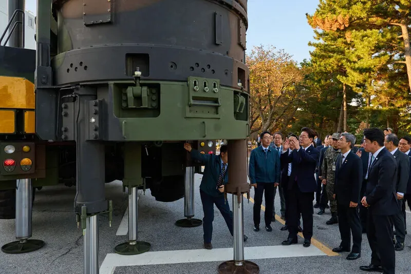 President Lee Jae Myung of South Korea inspects the Hyunmoo-5 missile on Oct. 8, 2026. (courtesy Blue House)